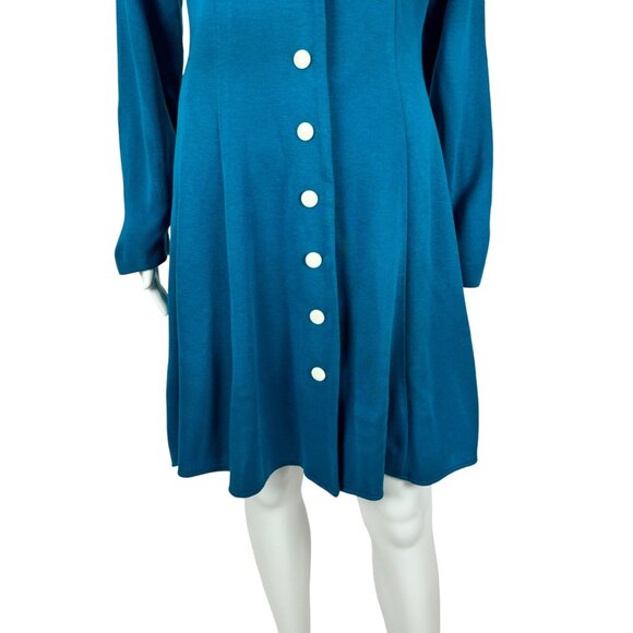 Vintage 80s Sailor Dress Women's Large Dark Turquoise Large Collar Button Down - Picture 6 of 10